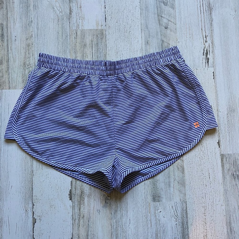CLEARANCE! Sweaty Betty Size Large Navy Stripe Surfs Up Board Shorts Workout